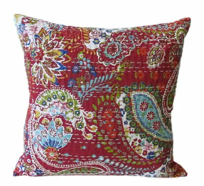 Indian Kantha Work Pillow Cushion Cover Ethnic Paisley Print Home Decor 18 X 18 • £9.99