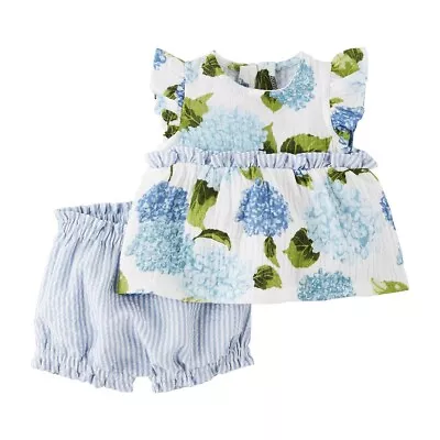 Mud Pie Baby Girl Blue Hydrangea  Pinafore & Bloomer Set Size 6-9  Month NEW • $24.95