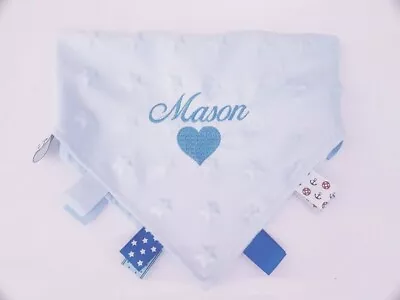 Personalised Baby C/w HEART Comforter Taggy Taggie Tag  Blanket Boy Girl Gift  • £5.49