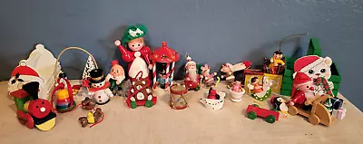 VTG Lot 21 Miniature Wood Christmas Ornaments Snowmen Angels Toys Decor Holiday • $17.99
