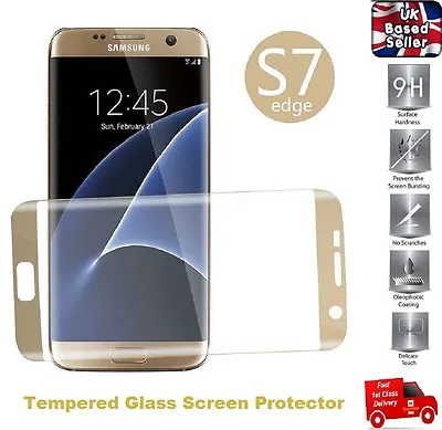 Full 3D Curved Tempered Glass Film Screen Saver For Samsung Galaxy S7 Edge GOLD • £4.60