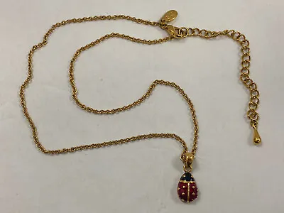 $28 • Buy Vintage Signed Joan Rivers Gold Tone Enamel Ladybug Pendant Chain Necklace