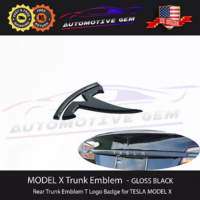 Tesla MODEL X Rear Lid Trunk Emblem T Badge GLOSS BLACK Curved Logo OEM Upgrade • $44.99