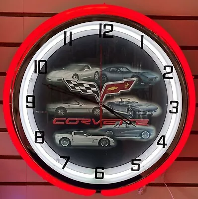 CORVETTE C-6 C6 FLAG RED VINTAGE  Sign Large Metal Neon Clock • $159