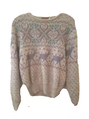 Boston Traders Sweater Womens Med Vintage Ski Lodge ELK  • $35.99