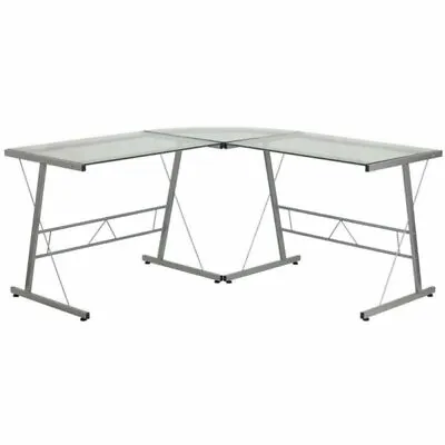 Scranton & Co Glass Top L-Shaped Computer Desk In Silver • $255