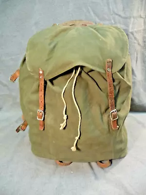 Vtg Backpack Rucksack Canvas W Metal Frame Hooks.  Military ? Hiking Mountain • $90