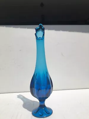 Vintage Swung Vase 17.5  Glass 6 Petal Blue Pedestal 4  Base Possibly Viking???? • $45