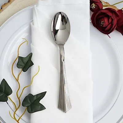 $8.55 • Buy Hard Plastic SILVER DINNER SPOONS Disposable SILVERWARE Party Wedding WHOLESALE