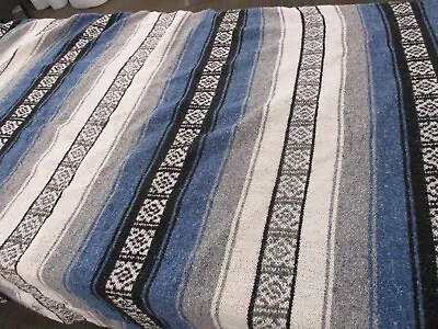 £20 • Buy Mexican Blanket, Throw, Rug, Blue, Grey, Woven, Picnic, Festival, Camping, M39