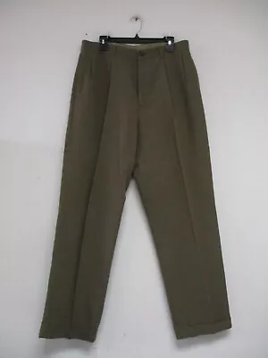 Nautica Dress Pants Men 34 Green Pocket Pleated Slacks Relaxed Fit Cuffed 34x32 • $17.88