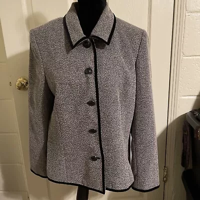 Koret Gray Black Blazer Suit Jacket Size 12 Long Sleeve Button Front Velvet Trim • $8