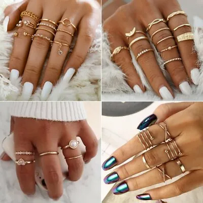 Boho Gold Plated Moon Geometric Above Knuckle Finger Rings Set Women Jewelry New • $2.04