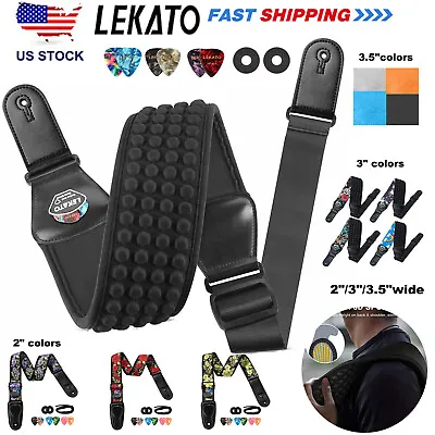 LEKATO Acoustic Electric Guitar Bass Strap 2 /3 /3.5  Wide Pad Holder Adjustable • $19.94