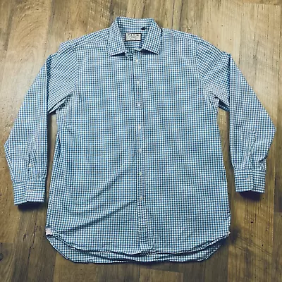 PINK Thomas Pink Men’s Long Sleeve Classic Fit 18-37 Blue Plaid Button Up Shirt • $19.99