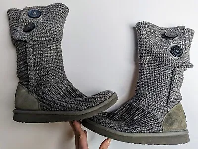UGG Boots Uggs Classic Cardy Pull-On Knit Gray Sherling Big Kids Size 4 • $19.99