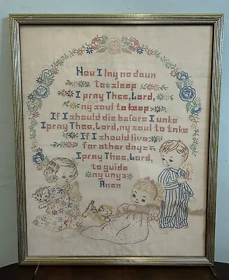 VTG Circa 1940 Framed Lord's Prayer Completed Cross Stitch Embroidery 16 X20  • $39.99