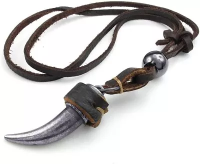 Adjustable Tribal Wolf Tooth Pendant Leather Necklace Chain For Men • $18.99