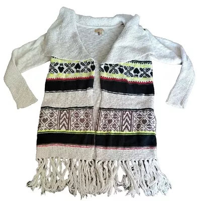 Princess Vera Wang Cardigan Sweater Large Tribal Southwestern Aztec Fringe Boho  • $13.99