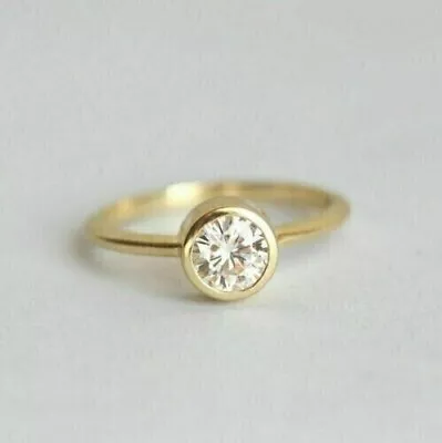 Round Lab-Created Diamond Women's Anniversary Gift Ring 14K Yellow Gold Finish • $65.99