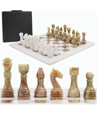 Radicaln Marble Chess Set With Storage Box 15 Inches White And Green Onyx • $89.99