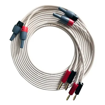 QED 79 Strand OFC Speaker Cable WHITE Deltron BFA & Banana Plugs Terminated PAIR • £30.95