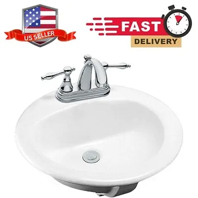 Glacier Bay Aragon Bathroom Sink Drop-in Round Vessel Sink In White 20 X 17  • $22.95