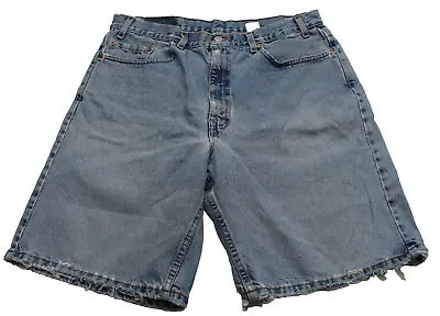 Vintage Levi's 550 Jean Shorts Men's 36 Blue Denim Distressed USA Made 90s • $15.99