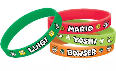 Super Mario Party Supplies RUBBER BRACELETS Pack Of 6 • $8.50