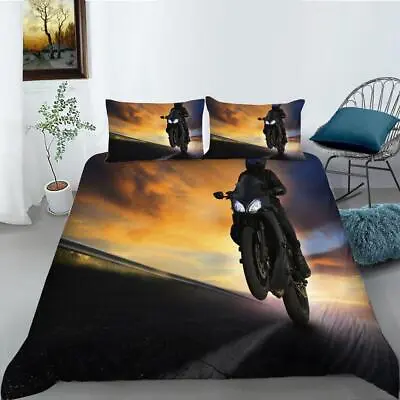 Sunrise Motocross Motorbike Quilt Duvet Cover Set Twin King Bed Linen Queen • $67.99