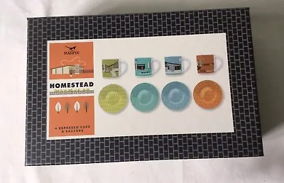 Homestead - Boxed Set X 4 Ceramic Espresso Cups & Saucers By Magpie - NEW • £12.50