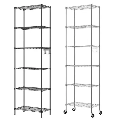 6 Tier Metal Storage Rack Shelving Wire Shelf Kitchen Office Unit Stand W/Wheels • £38.29