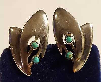 Vintage Sterling Silver Turquoise Clip On Earrings Mexico Modernist • $30