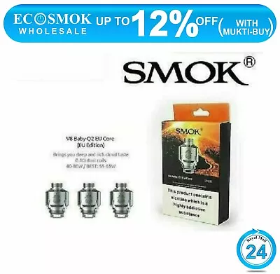 Original SMOK V8 Baby Q2 EU Core | Pack Of 3x | 0.4Ω  Dual Core-40-80W-1st Class • £7.99