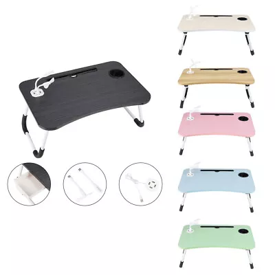 Folding Laptop Table Bed Tray With USB Port Notebook Stand Computer Desk +Drawer • £14.94