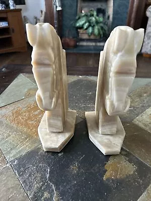 8.5 In Trojan Horse Head Bookends Carved Onyx Rock Marble Stone Book Ends Set • $1.80