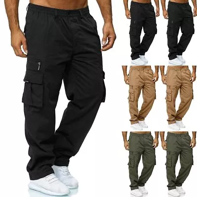 Mens Elastic Waist Cargo Pants Joggers Combat Pants Work Casual Long Trousers US • $20.14