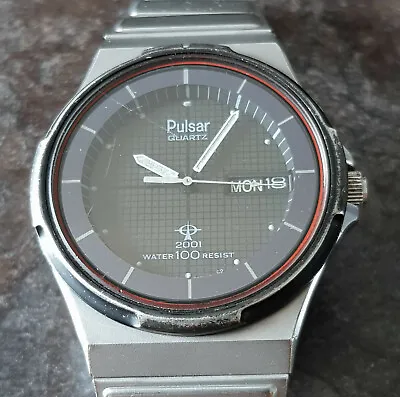 Vintage PULSAR Quartz V103-6009 A4 Solar 2001 3 Jewels. Day/Date. Japan. Rare • $96