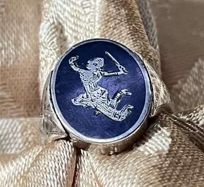 Sterling Silver Vintage Siam Niello Black Earmel Goddess Ring Monogrammed Size 7 • $5