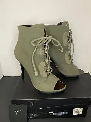 $209 • Buy Giuseppe Zanotti Olona Military Olive Green Stiletto Heels Ankle Boots Size 41
