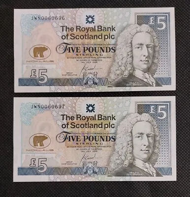 Two 2005 The Royal Bank Of Scotland JACK NICKLAUS Golfer £5 Five Pound Banknote • £28