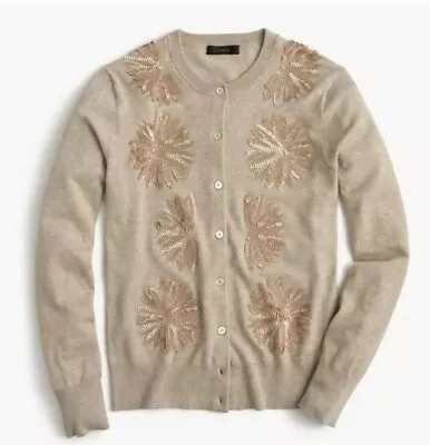 NWT J CREW Embellished Jackie Cardigan SMALL Heather Sand Brown G0582  SOLD OUT* • $78