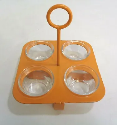 Vintage Orange Metal Glass Condiment Server Caddy 4 Slots  • $14.95