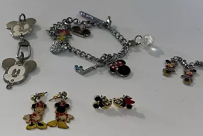 Disney Jewelry Lot Disney World Charm Bracelet Minnie Mouse Earrings • $20