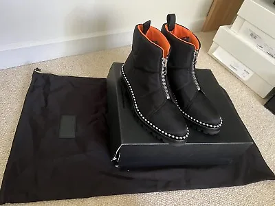 $350 • Buy Brand New Alexander Wang Cooper Black Orange Studded Zip Ankle Boots Size 36.5