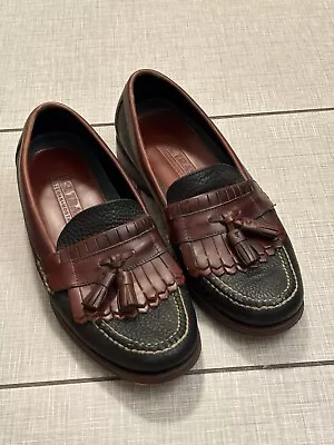 H.S. Trask Two Tone Brown Bison Leather Tassel Kiltie Loafers Sz 9 N Dress Shoes • $45