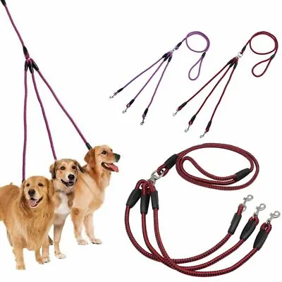 3 Way Dog Coupler Leash No-Tangle Nylon Pet Leash Lead Double For Walking • £8.62