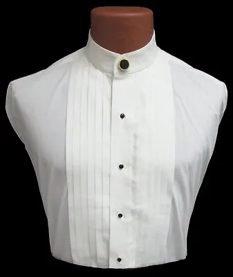 Men's Ivory Banded Collar Shirt With Button Cover Pleated Front S(14-14.5) 32/33 • $9.99