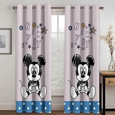 Little Mickey Mouse Curtains Bedroom Living Room Eyelet Ring Top Blackout Decor • £25.02
