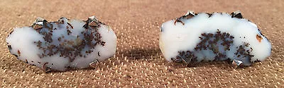 Vintage Sterling Silver Cufflinks Polished Dendritic Opal Rustic Beauty • $99.99